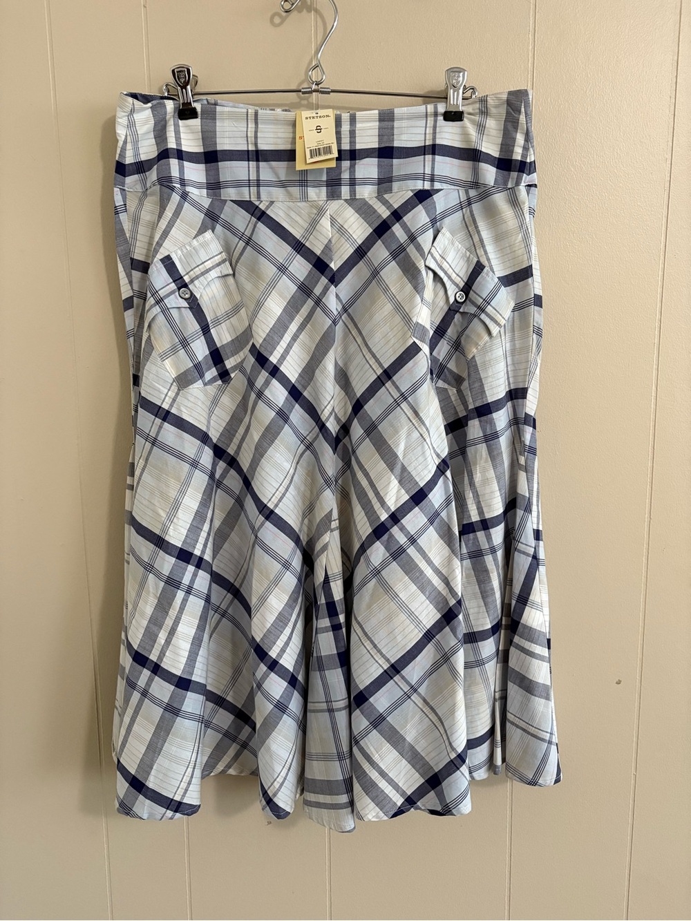 Stetson Blue and White Plaid Circle Skirt